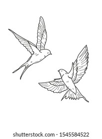 Flying Birds Line Artwork Tattoo Design Stock Illustration 1545584522
