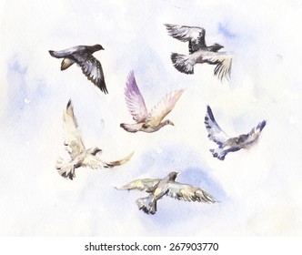 Flying Birds Watercolor Painting