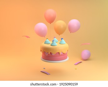 Flying birthday cake celebration with sweet balloons greeting card concept 3d rendering - Powered by Shutterstock