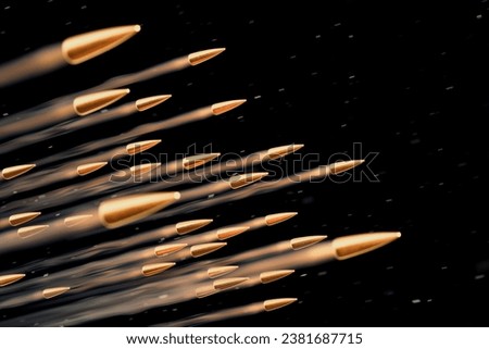 Flying bullets with smoke effect. Realistic bullets shots with smoke trace. 3D Illustration