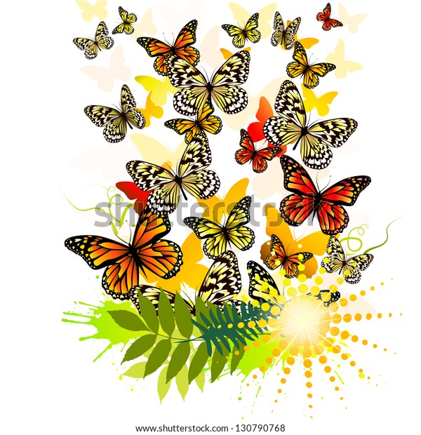 flying butterflies mural. Raster