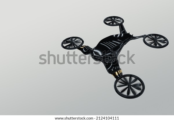 Flying car black and gold style on a dark\
background. Future, premium cars, luxury style, VIP, auto industry.\
3D illustration, 3D\
render