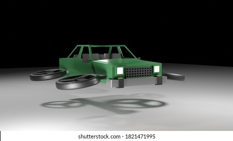 Flying Car Hovering Over Ground. 3D Rendered Illustration. 