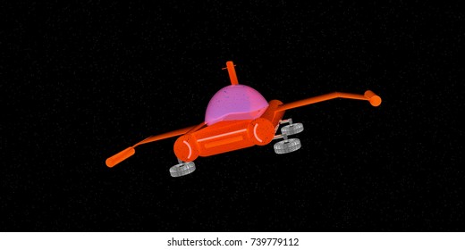 Flying car in starry sky, 3d rendering, horizontal image - Shutterstock ID 739779112