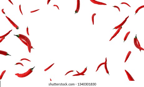 Flying Chilli Pepper On White Background 3d Rendering