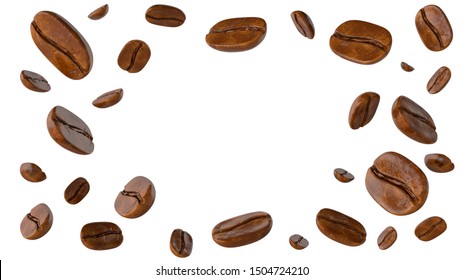 Flying Coffee Bean On White Background 3d Rendering