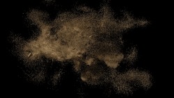 Flying Debris With Dust, Isolated On Black Background, 3d Render