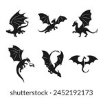 flying dragon set ,silhoutte dragon tattoo black  