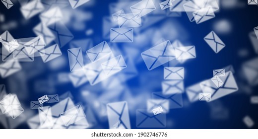 Flying Envelopes Over Blue Background