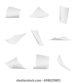 Flying, Falling Office White Paper Sheets Set. Paper Flight, Illustraion Of Flying Sheet Paper