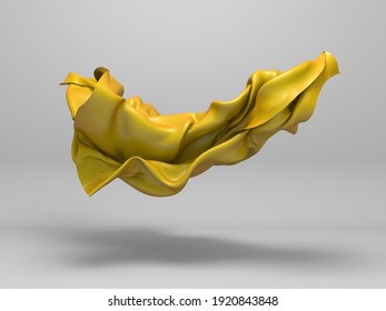 Flying golden silk fabric. Design element. 3d render illustration
