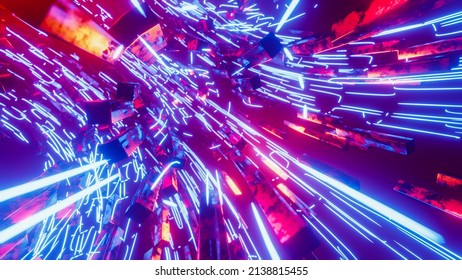 Flying inside the Hadron Collider. 3D rendering illustration.