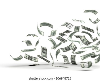 Flying Money (isolated With Clipping Path)