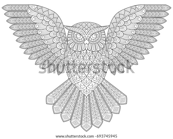 Flying Owl Adult Antistress Coloring Page Stock Illustration 693745945 ...