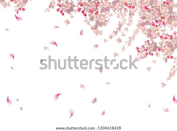 Flying Petals On Spring Background Flowers Stock Illustration 1304618428
