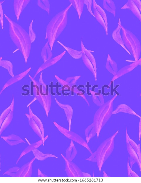 Flying Primitive Leaves\
Seamless Background. Handmade Watercolor Seamless Decor. Plant\
Spring Illustration. Interwoven Magenta Plants On Mauve. Nature\
Element Print.