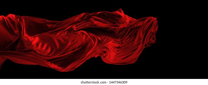 Flying red silk fabric against a black background (3d rendering)
