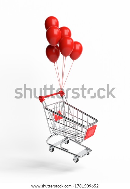 Flying Shopping Cart Balloons On White Stock Illustration 1781509652