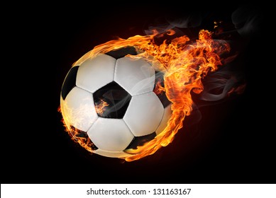 Flying Soccer Ball On Fire -falling Down