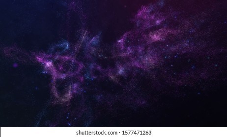Flying in space through galaxy stars and gas cloud. Sci-fi journey. Cosmic nebulas 4K illustration, scientific star fields in outer space. Astronomy star dust background.