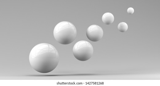 Flying spheres on a white background. 3d rendering. Illustration for advertising.