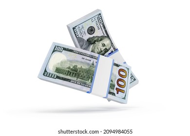 Flying Stack of Dollar Bills on white background. 3d rendering