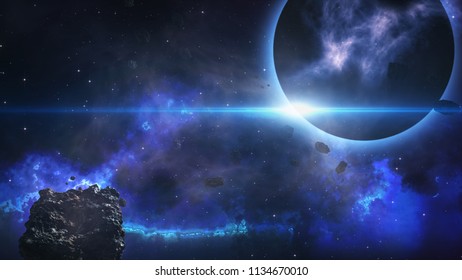 Flying through an asteroid field from dark planet