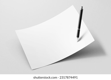 flying view one simple minimal a4 horizontal achievement empty certificate paper with black signature pen realistic mockup isolated 3d illustration render - Powered by Shutterstock