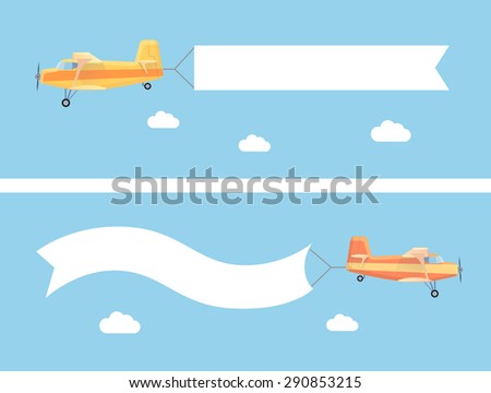 flying vintage plane advertising banner modernのイラスト素材