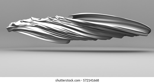 Flying White Silk Fabric With Folds. 3d Render Illustration