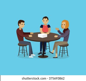 Focus Group Target Audience At Aim. Market Research, Focus, Group Discussion, Survey, Research, Focus Concept, Interview. Group Of People Sitting At The Table. Focus Group Concept. Focus Group Team