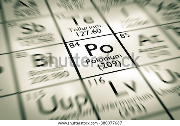 Focus on Polonium chemical element from the\
Mendeleev periodic\
table