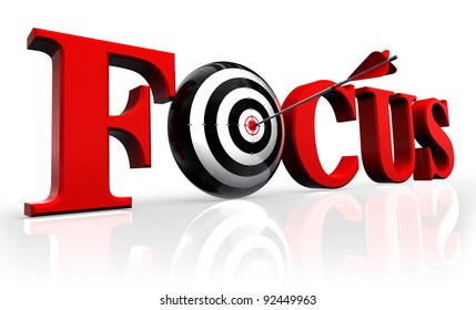 Focus Red Word And Conceptual Target With Arrow Reflect On White Background