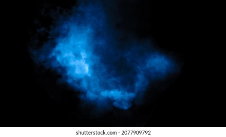 Fog And Mist Effect On Isolated Black Background. Blue Smoke Texture.