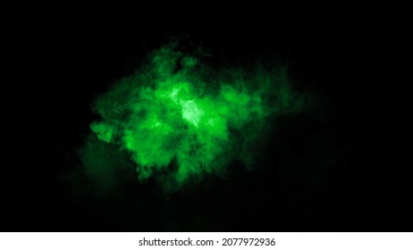 Fog And Mist Effect On Isolated Black Background. Green Smoke Texture.