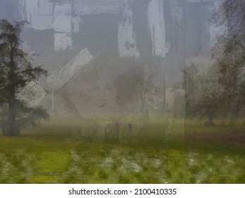 fog on an English morning across a field digital brush and ink pen oil painting for canvas prints