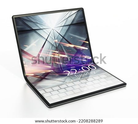 Foldable tablet computer isolated on white background. 3D illustration.