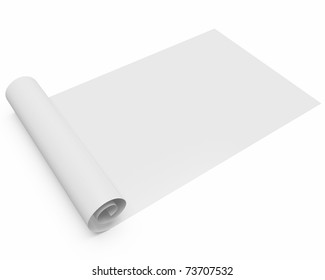 Folded Blank Scroll Of Paper\blueprint Isolated Over White Background With Slight Shadow