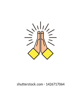 Folded Hand, Pray Icon In Flat Line Style