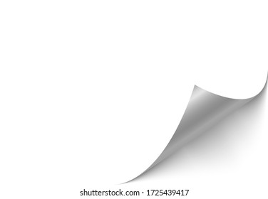 Folded Paper. Curved Corner Paper With Shadow. White Page Rotates Bottom Right On White Background. The Element For Advertising And Advertising Messages. Simple Image Insertion.