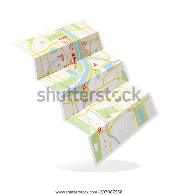 Folded Town Map Fictional Road System Stock Illustration 207067558 