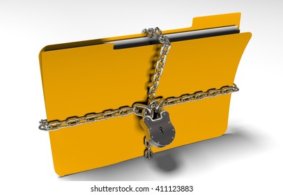 folder with chain and padlock, hidden data, security, 3d render
