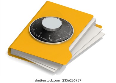 Folder with combination lock isolated, 3d rendering