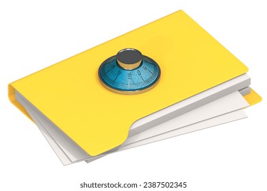 Folder with combination lock isolated, 3d rendering