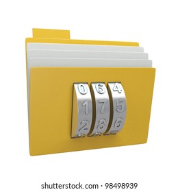 Folder and combination lock isolated on white background