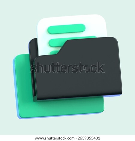 Folder and documents file icon isolated. General user interface icon concept. 3D Illustration.