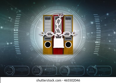 Folder for documents and the padlock with the inscription security, 3D rendering