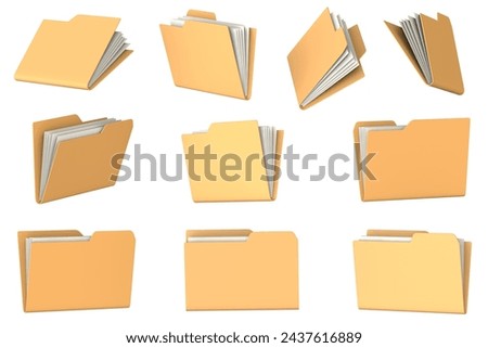 Folder and File Set , This is a 3d rendered computer generated image. Isolated on white.