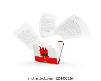 Folder with flag of gibraltar and files isolated on white. 3D illustration