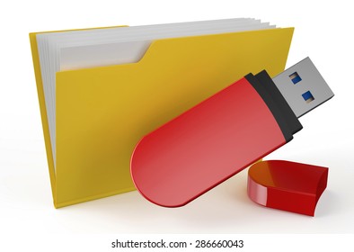 folder icon with USB flash drive isolated on white background